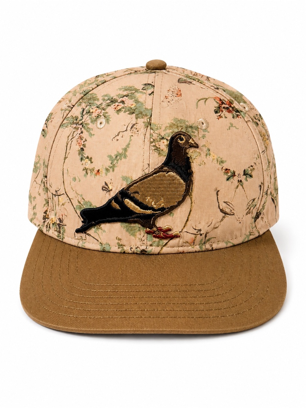 Staple Pigeon Floral Camo Snapback Hat Tan Embroidered Flat Brim OSFA